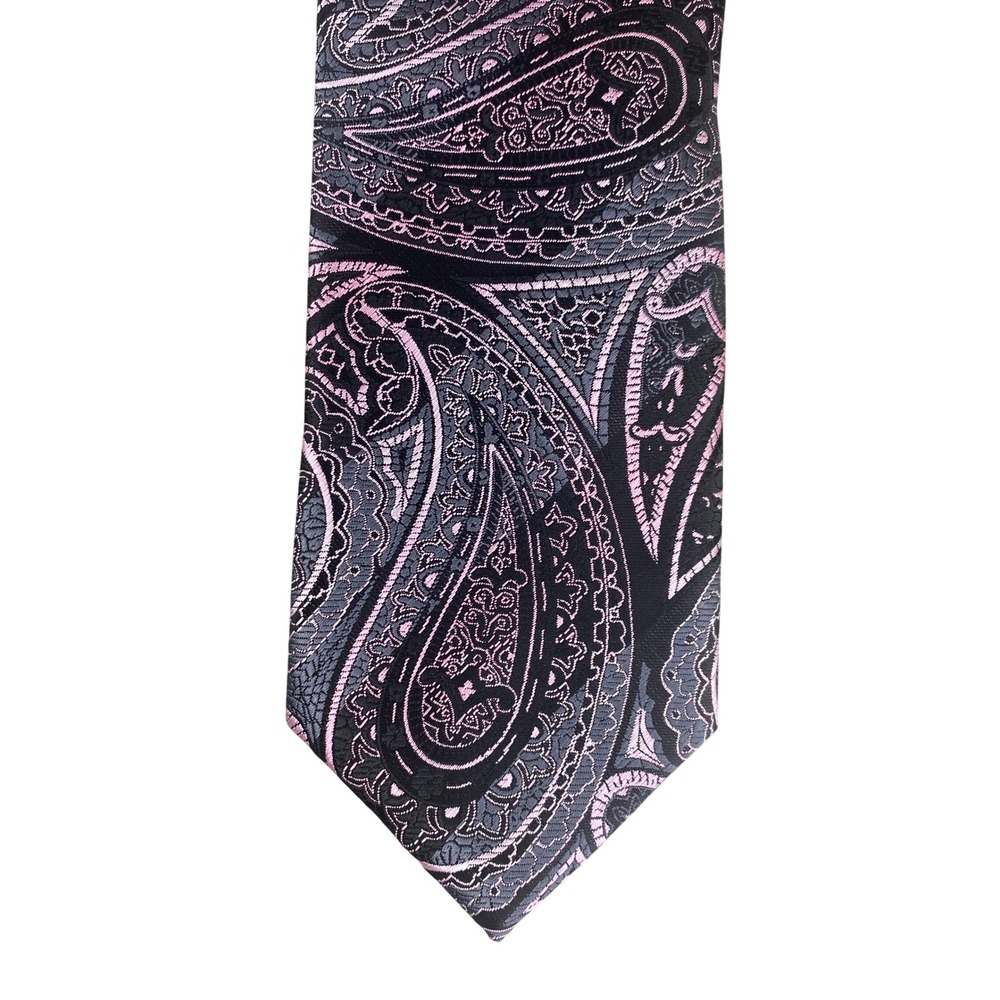 Milani Collezioni Mens Tie Pink Black‎ Grey Paisley Formal Wedding Silk 60x3